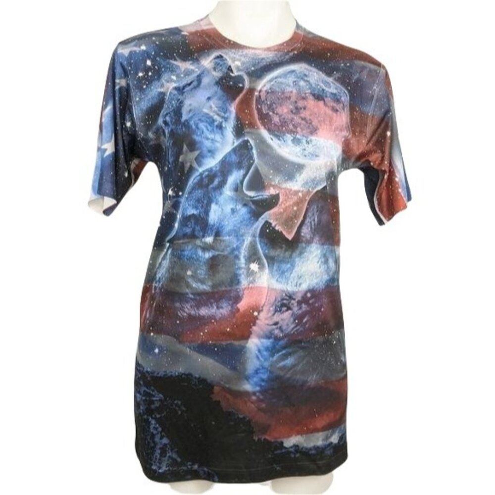 Spirit of America flag three wolf moon sublimation print dry fit t-shirt small - Picture 7 of 7